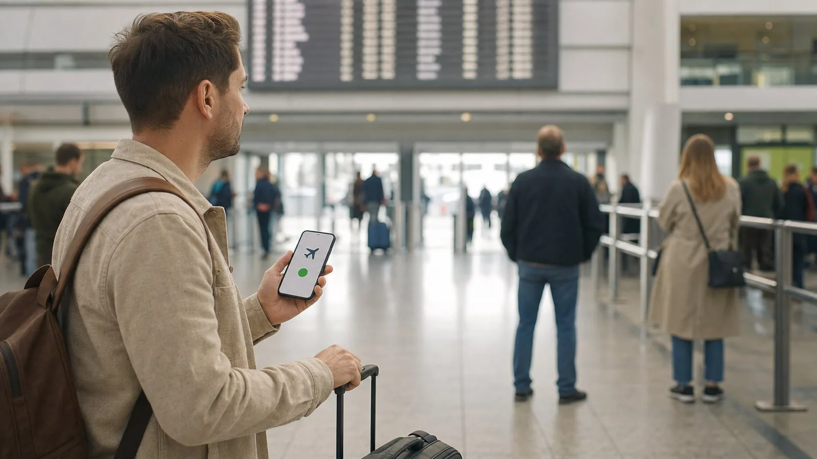 Osoba prati dolazak leta dok čeka putnika na aerodromu