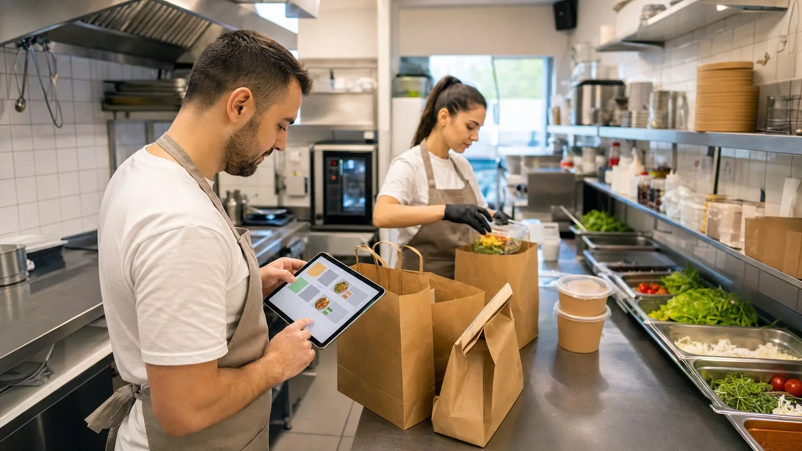 Tim restorana proverava i pakuje porudžbine za dostavu